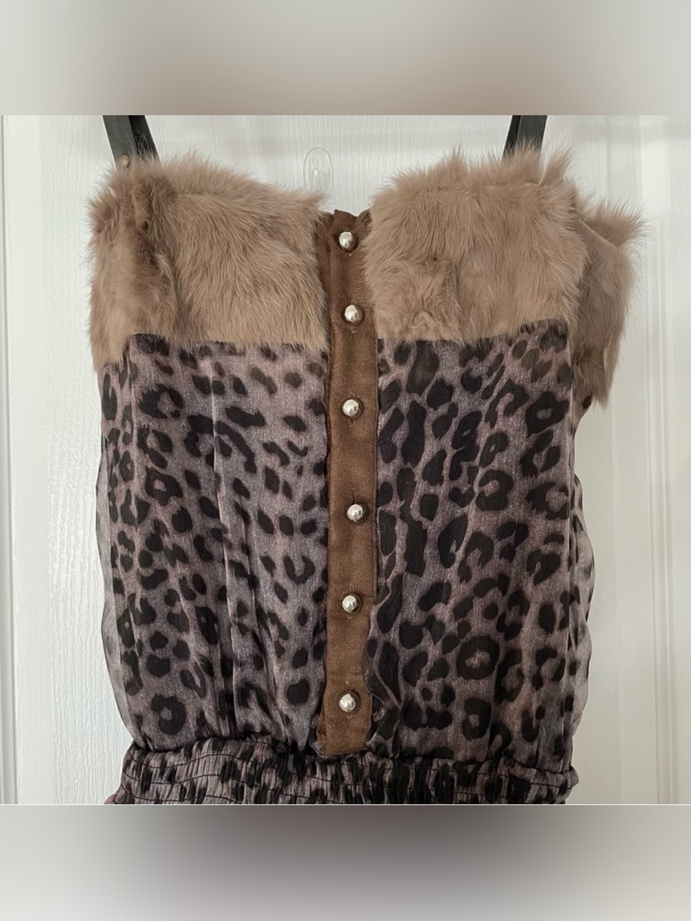 Happyberry Korea Brown Gold Black Leopard Dress /w Faux Fur Leather (LIKE-NEW) - Picture 8 of 15